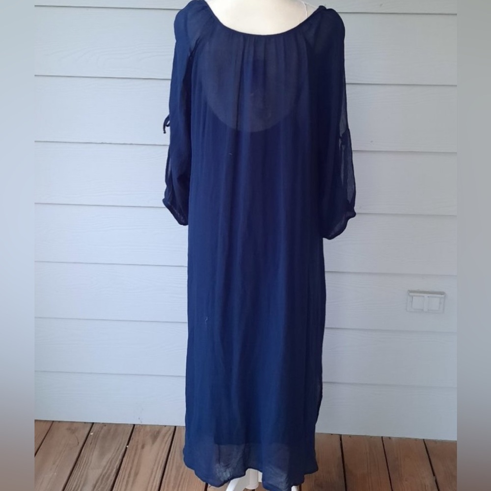 Johnny Was Navy Cotton Maxi Dress Medium EUC - Picture 9 of 14